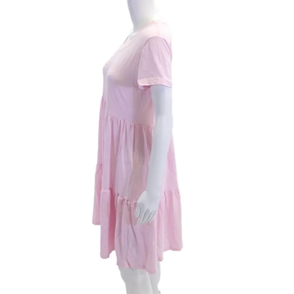 Sundry Womens Short Sleeve Scoop Neck Mini Shirt Dress Pink Cotton Size 1